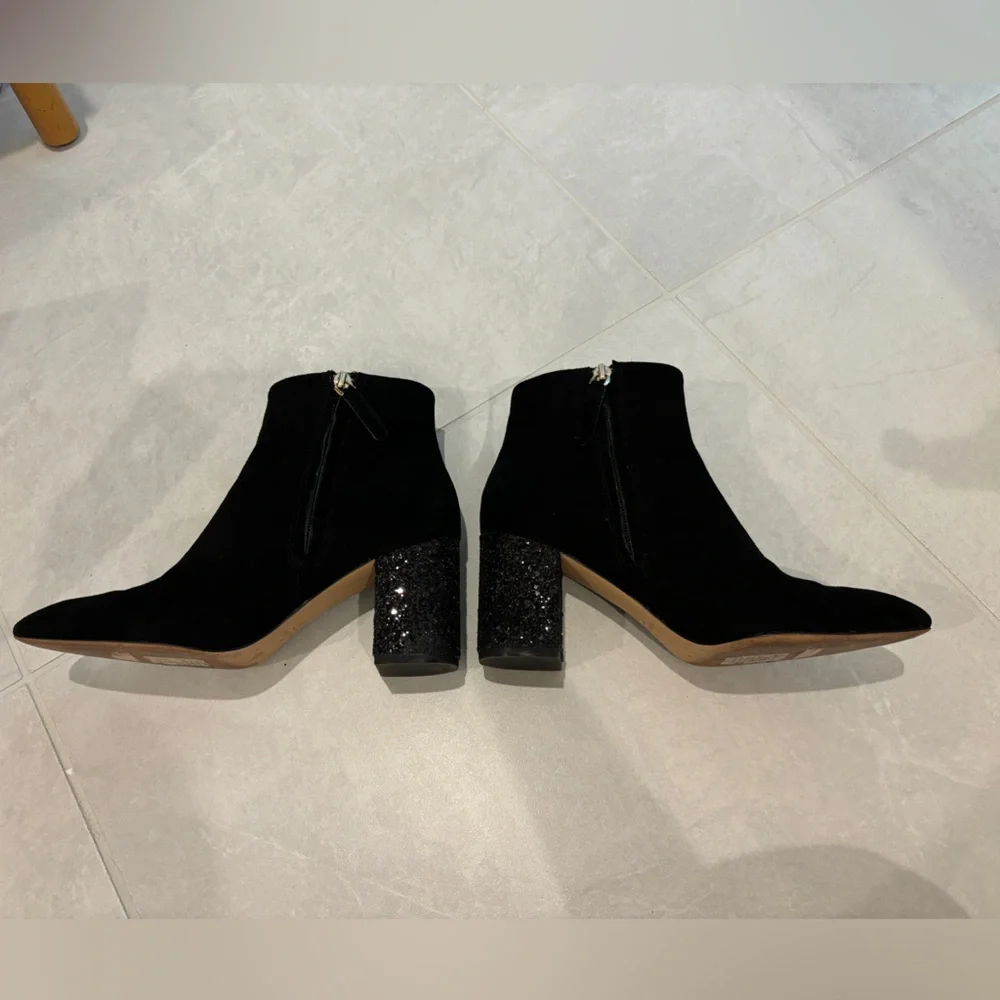 Kate Spade Gypsy Booties Black Suede Glitter Heels Block Heel Size 7